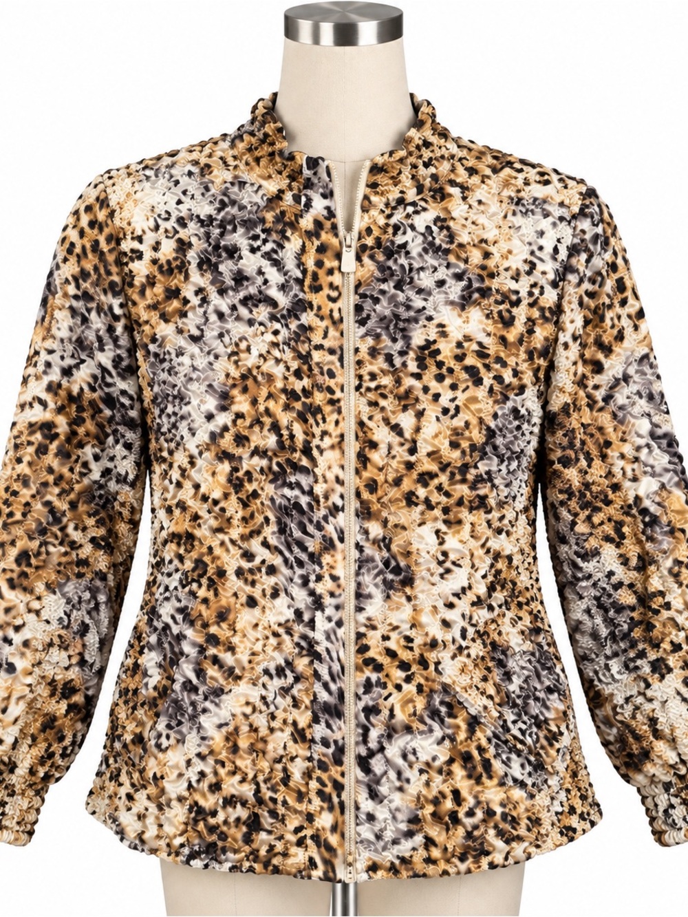 Ruby Rd. Animal-Print Zip Front Bomber Jacket in Brown Multi